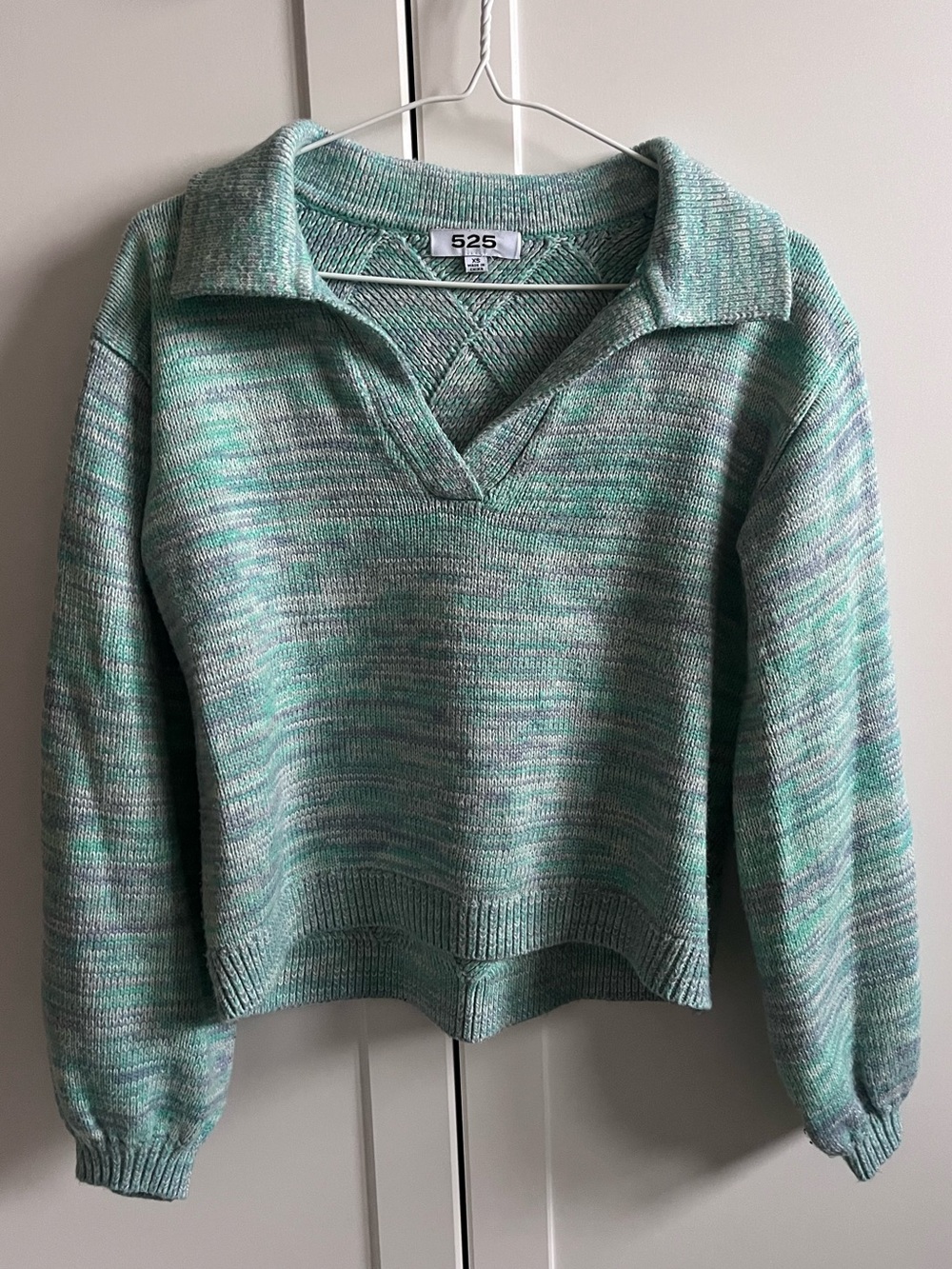525 America Space Dye Knit Polo Sweater Green XS Fits S/M Grandpa Core Cropped